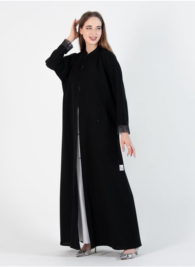 Rosette Abaya - Abaya with Button style and pleated design on sleeves - Image 1