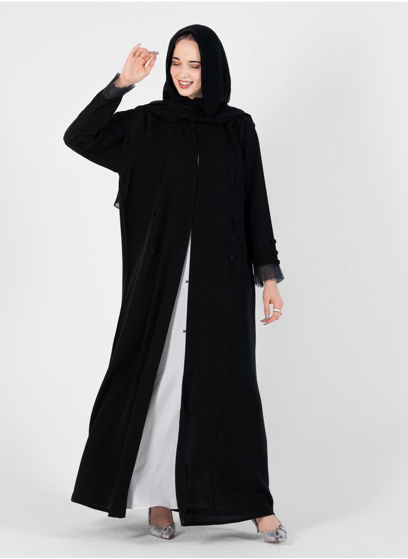 Rosette Abaya - Abaya with Button style and pleated design on sleeves - Image 1