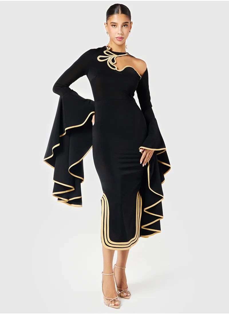 ثريدز باي اجوني Contrast Piping Wide Sleeve Dress