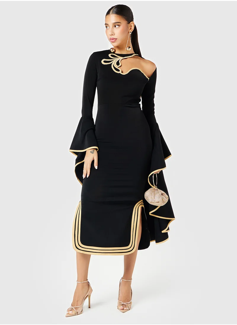 Threadz by Ajooni Contrast Piping Wide Sleeve Dress