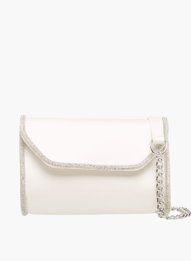 Flora Bella By Shoexpress Women Embellished Crossbody Bag with Detachable Chain Strap and Flap Closure  - Image 1