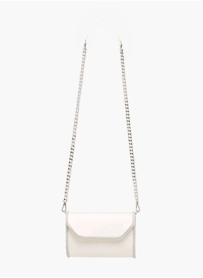 فلورا بيلا من شو إكسبرس Women Embellished Crossbody Bag with Detachable Chain Strap and Flap Closure