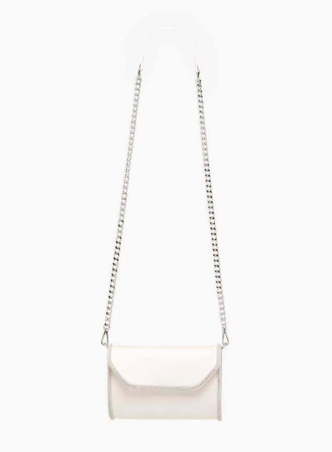 Flora Bella By Shoexpress Women Embellished Crossbody Bag with Detachable Chain Strap and Flap Closure  - Image 2