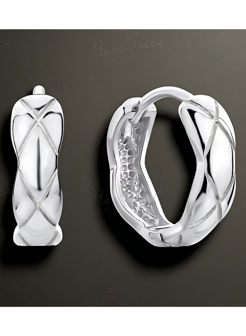 Plane Trees S925 Sterling Silver Engraved Hoop Earrings – Modern Textured Design for Women - Image 1