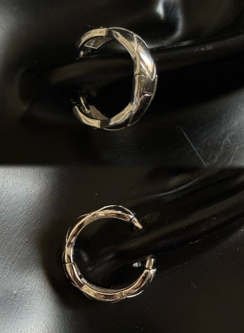 Plane Trees S925 Sterling Silver Engraved Hoop Earrings – Modern Textured Design for Women - Image 2