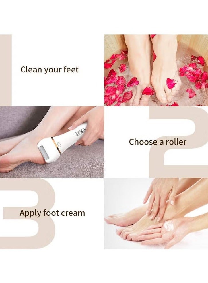 Generic Electric Callus Remover Rechargeable Feet Pedicure IPX7 Waterproof Design For Dryed Skin With 3 Roller Heads, 2 Speed  - Image 5