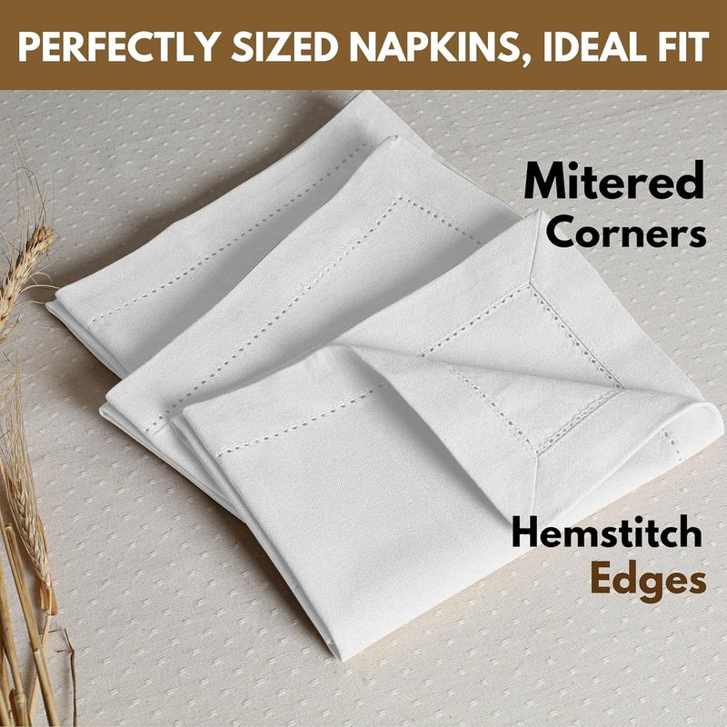 Native Fab Set of 12 Cotton Cloth Napkins 18 x 18 inch Hemstitched Edges with Mitered Corners Soft Absorbent Reusable Table Linen Napkins for Wedding Events Lunch Dinner Parties  White - Image 5