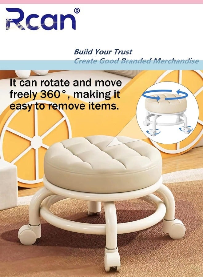 ركان مسند قدم منخفض بعجلات دوارة 360 درجة، لون بيج، قابل للتحرك 360 درجة، مقعد دوار من البولي يوريثان للمرآب، أنبوب فولاذي سميك، يخفف من عدم الراحة عند الانحناء للعناية بالقدمين/رعاية الأطفال/العناية بالفناء 11.8 × 11.02 بوصة - Image 2