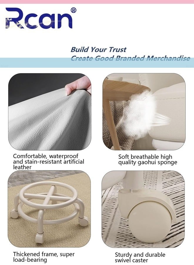ركان مسند قدم منخفض بعجلات دوارة 360 درجة، لون بيج، قابل للتحرك 360 درجة، مقعد دوار من البولي يوريثان للمرآب، أنبوب فولاذي سميك، يخفف من عدم الراحة عند الانحناء للعناية بالقدمين/رعاية الأطفال/العناية بالفناء 11.8 × 11.02 بوصة - Image 3