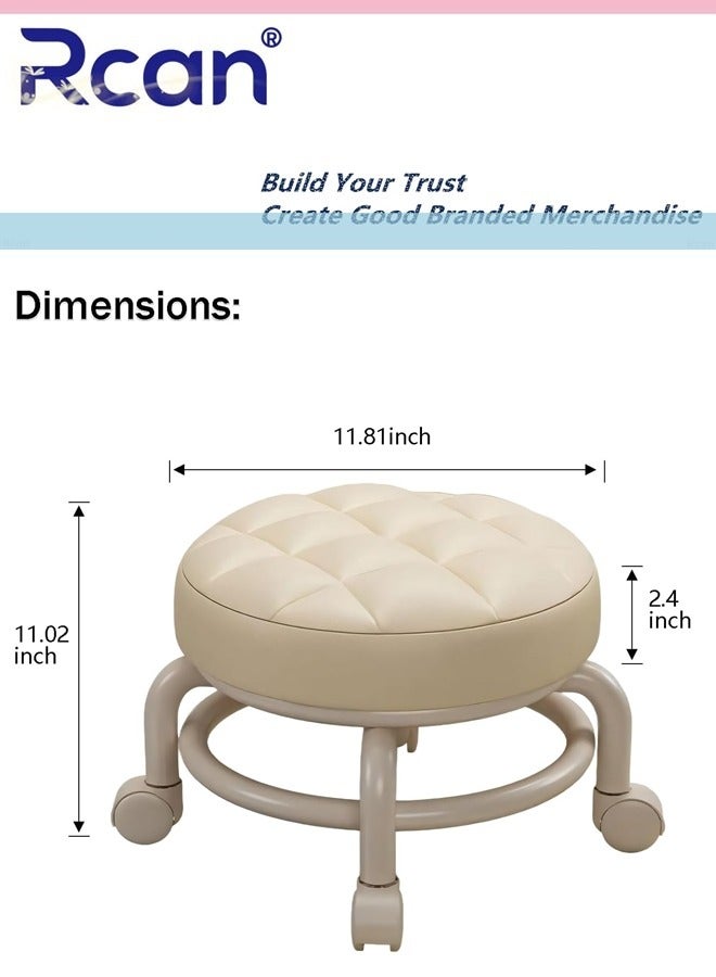 ركان مسند قدم منخفض بعجلات دوارة 360 درجة، لون بيج، قابل للتحرك 360 درجة، مقعد دوار من البولي يوريثان للمرآب، أنبوب فولاذي سميك، يخفف من عدم الراحة عند الانحناء للعناية بالقدمين/رعاية الأطفال/العناية بالفناء 11.8 × 11.02 بوصة - Image 4