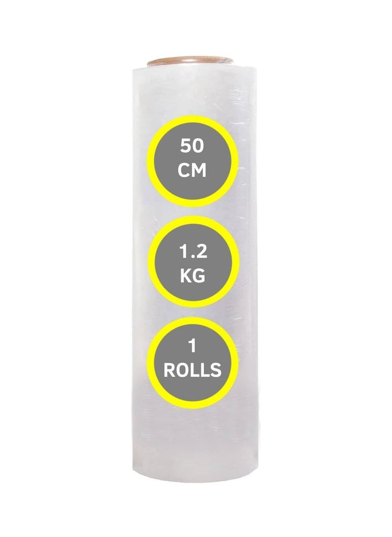ECVV - Clear Stretch Film - 500mm Heavy Duty Plastic Shrink Wrap for Pallet, Packing, Moving and Packaging - 1.20 kg, 400g Core - Image 1