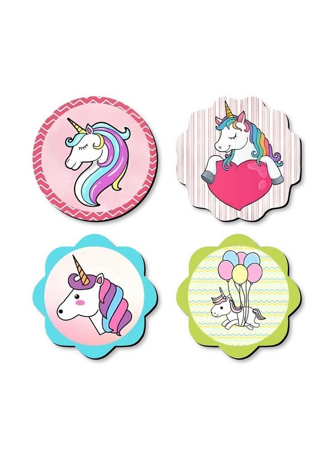 Sketchfab Beautiful Unicorn Quirky Design Printed MDF Coaster Set of 4 | Coasters for Dining Table, Coaster for Home Decor, Coaster for Office Table, Coaster Gift Set (3.5 x 3.5 inches, Round)