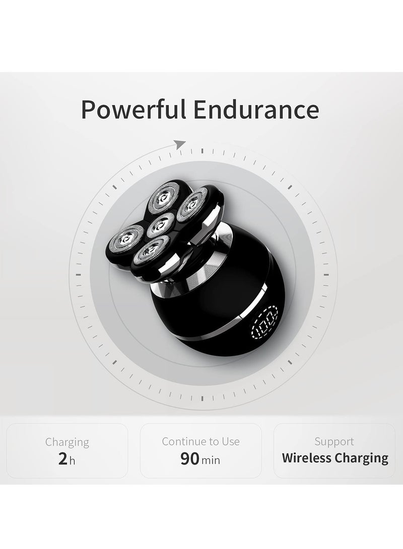 ماكينة حلاقة كهربائية ، ماكينة حلاقة دوارة لاسلكية رطبة وجافة للرجال الصلع ، IPX7-Waterproof ، مجموعة شحن أسرع ، شفرات رأس قابلة لإعادة الشحن USB مع شاشة LED - Image 5