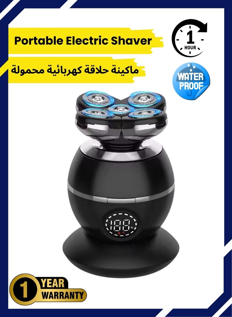 ماكينة حلاقة كهربائية ، ماكينة حلاقة دوارة لاسلكية رطبة وجافة للرجال الصلع ، IPX7-Waterproof ، مجموعة شحن أسرع ، شفرات رأس قابلة لإعادة الشحن USB مع شاشة LED - Image 1
