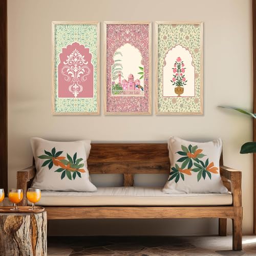walllane - Traditional Indian Art Pichwai Wall Décor Paintings | Painting for wall Decoration | Madhubani Art Painting with Frame for Living Room (10x19 inch, A) Set of 3 - Image 5