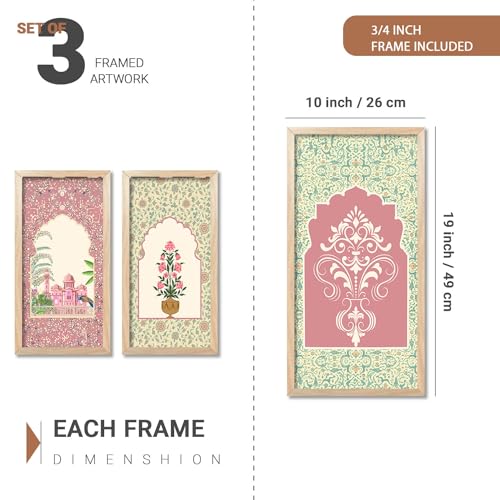 walllane - Traditional Indian Art Pichwai Wall Décor Paintings | Painting for wall Decoration | Madhubani Art Painting with Frame for Living Room (10x19 inch, A) Set of 3 - Image 2