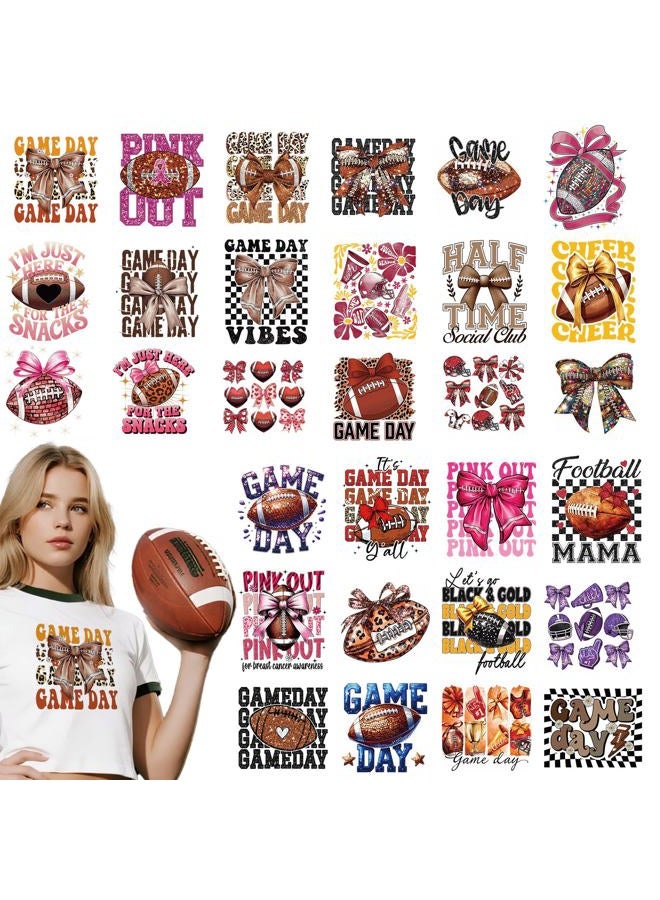 INCOK Football DTF Transfers Ready to Press - 30 Sheets Game Day Iron on Transfers for T-Shirt Coquettte Bow Iron on Decals Patches DIY Heat Vinyl Stickers for Clothing Pillow Hat Hoodie Bagpack - Image 1