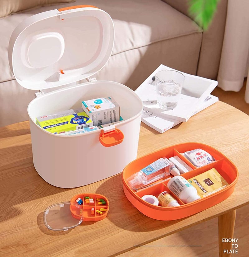 First Aid Kit Medicine Box Household Extra Large Medicine Storage Box Medical Box Complete Emergency Large-Capacity Family Storage Medicine Box(Only Empty Box) (Orange 30.5 * 21.5 * 22.5cm) - Image 2