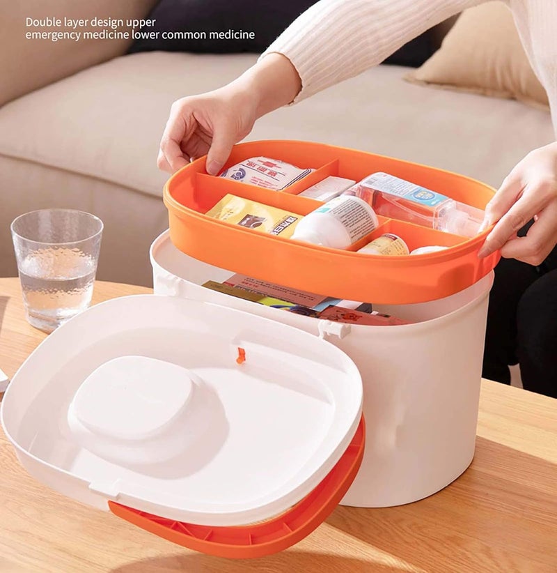 First Aid Kit Medicine Box Household Extra Large Medicine Storage Box Medical Box Complete Emergency Large-Capacity Family Storage Medicine Box(Only Empty Box) (Orange 30.5 * 21.5 * 22.5cm) - Image 3