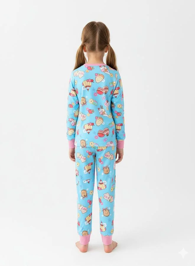 babyqlo Blue Printed Girls Glow in the dark Pajama Set