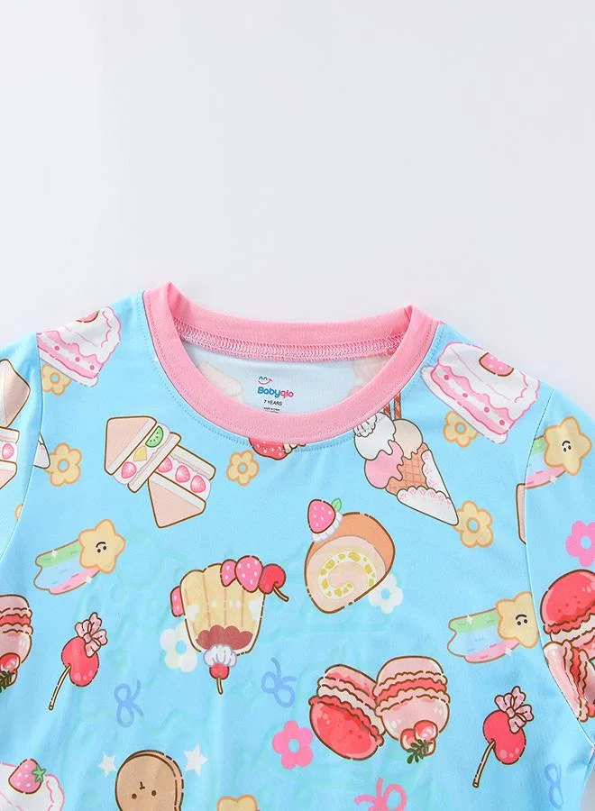 babyqlo Blue Printed Girls Glow in the dark Pajama Set