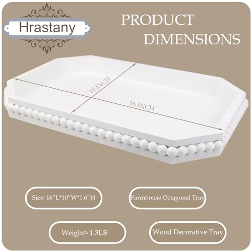 Hrastany White Wood Serving Tray with Beads, Farmhouse Decorative Tray for Table Centerpiece, Christmas Wedding Halloween Home Decor - Image 2