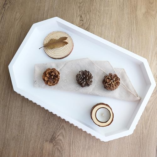 Hrastany White Wood Serving Tray with Beads, Farmhouse Decorative Tray for Table Centerpiece, Christmas Wedding Halloween Home Decor - Image 5