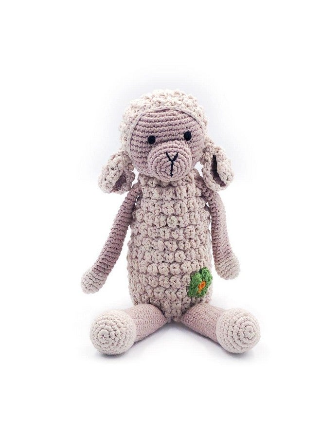 Pebble Fair Trade Handmade Crochet Cotton Farm Animal - Lamb Rattle, 12-inch Length