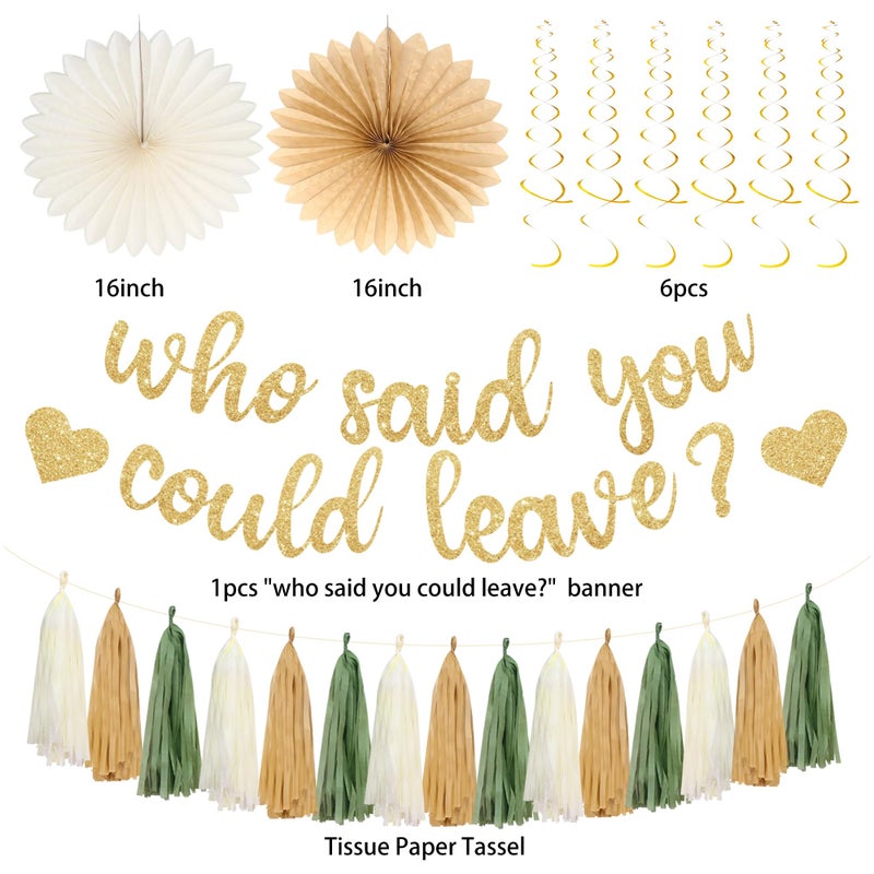 Roetyce Farewell Party Decorations Women Men, Gold Glitter Who Said You Could Leave Banner, Green Going Away Leaving Goodbye Party Supplies for Coworker Friends, Retirement Photo Background Decor - Image 5