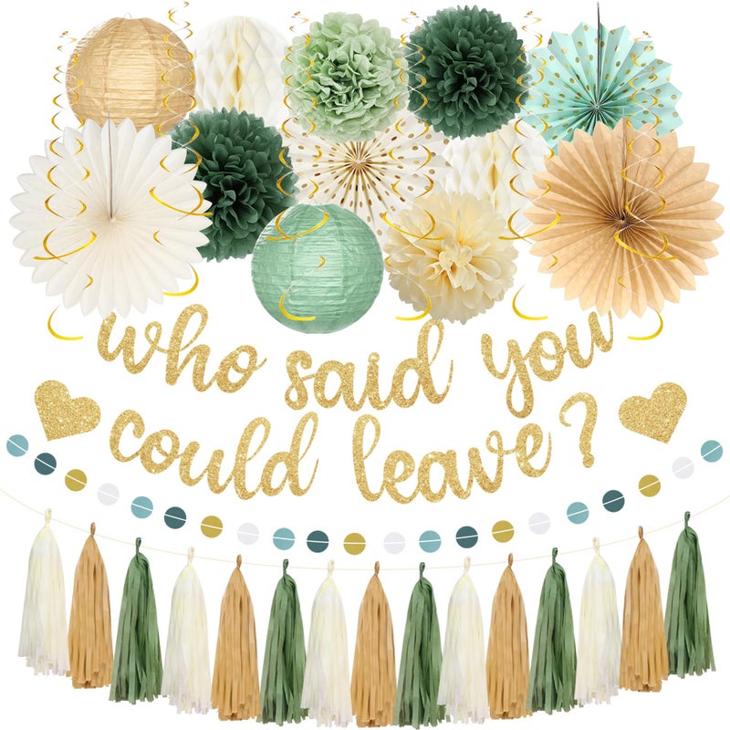 Roetyce Farewell Party Decorations Women Men, Gold Glitter Who Said You Could Leave Banner, Green Going Away Leaving Goodbye Party Supplies for Coworker Friends, Retirement Photo Background Decor - Image 1