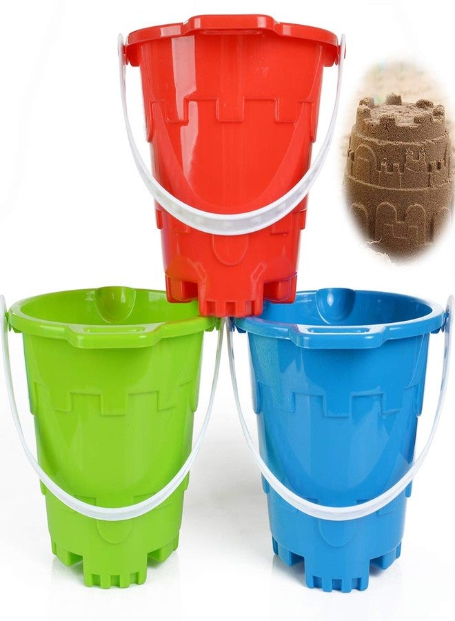 Anzmtosn Jumbo Castle Model Beach Gear 7" Large Sand Buckets Pails Beach Water Pool Gardening Bath Toy Environmentally ABS Durable Thick Plastic Complete Gift Set Bundle For Kids Boys Girls- 3 Pack Green Blue - Image 1