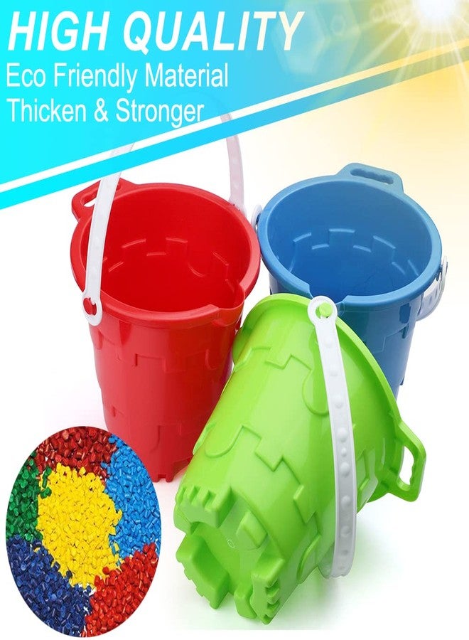 Anzmtosn Jumbo Castle Model Beach Gear 7" Large Sand Buckets Pails Beach Water Pool Gardening Bath Toy Environmentally ABS Durable Thick Plastic Complete Gift Set Bundle For Kids Boys Girls- 3 Pack Green Blue - Image 3