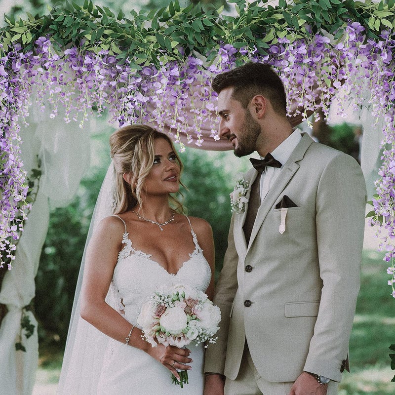 JUSTOYOU 3PCS 7FT Artificial Wisteria Vine Garland Fake Flower Wisteria Garlands for Outdoor Indoor Wedding Wall Badroom Decoration(Purple) - Image 3