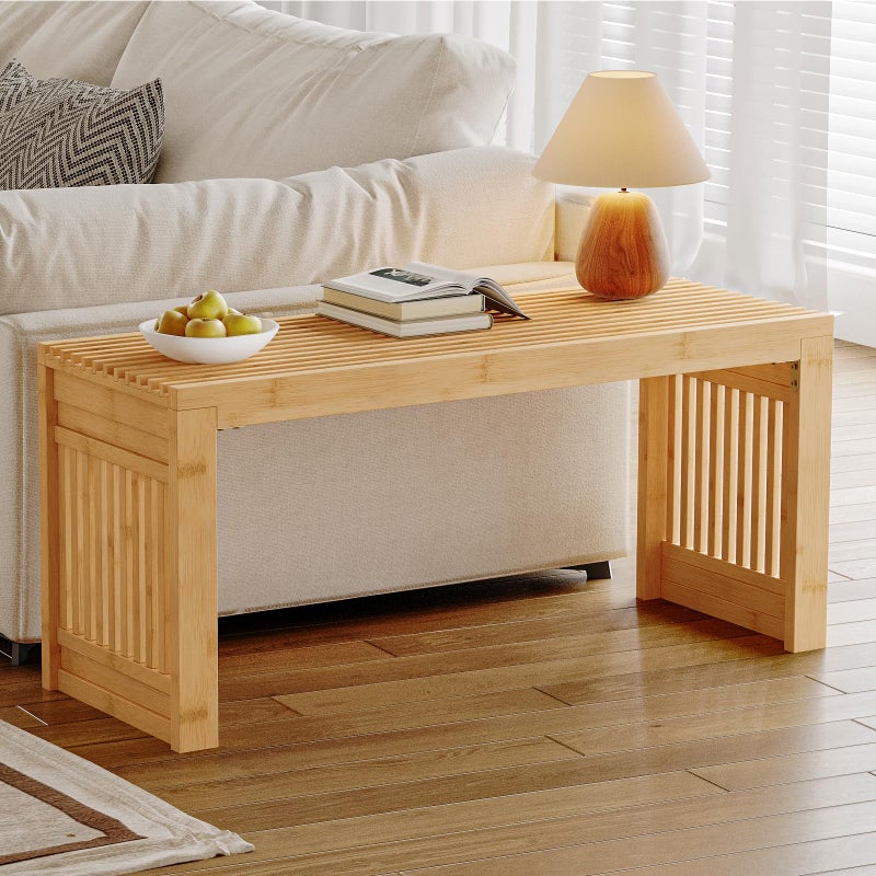HOOBRO Bamboo Dining Bench, 35 inch Farmhouse Kitchen Table Bench, Solid Bamboo Dining Room Bench for Kitchen, Living Room, Hallway, Bedroom, Natural YL16CD01 - Image 3