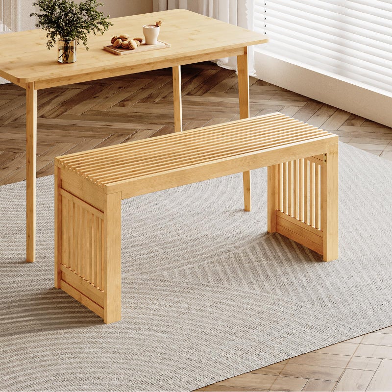 HOOBRO Bamboo Dining Bench, 35 inch Farmhouse Kitchen Table Bench, Solid Bamboo Dining Room Bench for Kitchen, Living Room, Hallway, Bedroom, Natural YL16CD01 - Image 2
