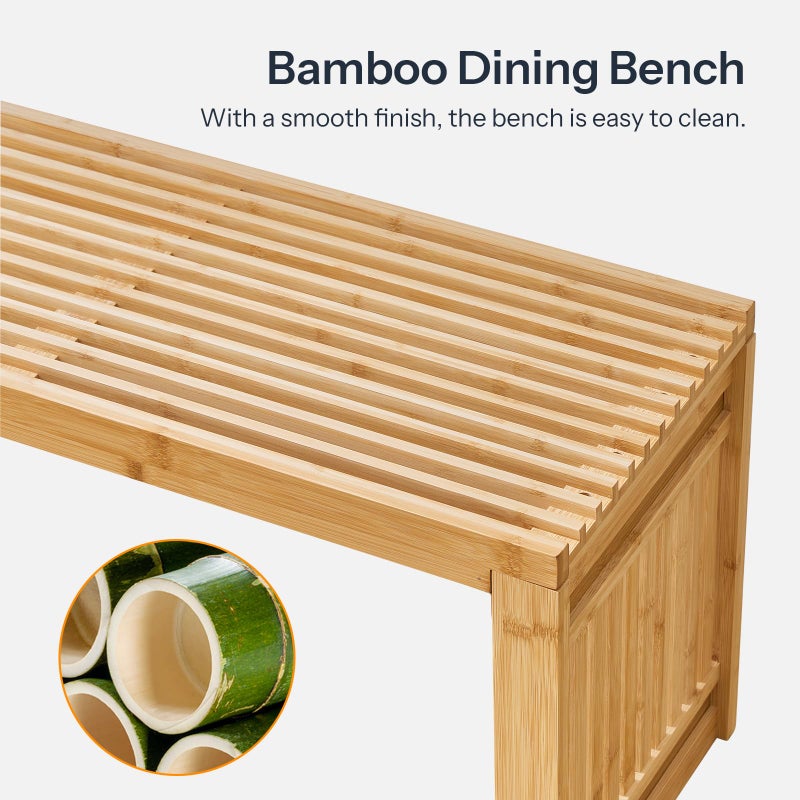 HOOBRO Bamboo Dining Bench, 35 inch Farmhouse Kitchen Table Bench, Solid Bamboo Dining Room Bench for Kitchen, Living Room, Hallway, Bedroom, Natural YL16CD01 - Image 5