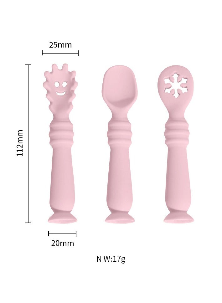 Children's Silicone Tableware Set Baby Food Tray Tableware Pink Food Spoon (Three-Piece Set) - Image 1