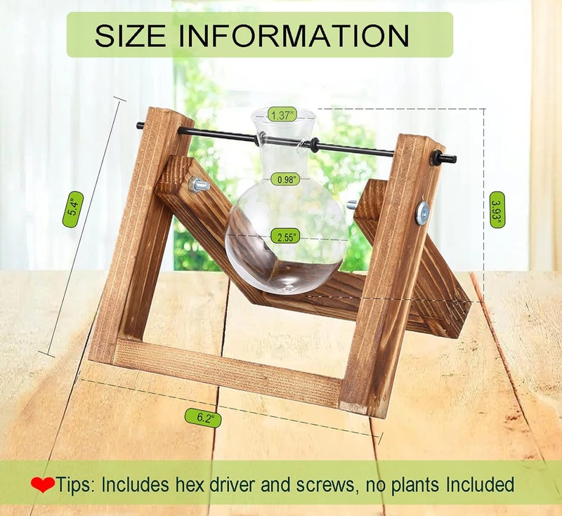 Kingbuy Plant Propagation Station Air Plant Terrarium Bulb Vase with Wooden Swivel Holder Desktop Glass Planter for Indoor Water Plants Home Office Tabletop Decor - 1 Bulb Vase - Image 5