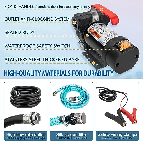 9TH SHOP Diesel Transfer Pump Kit, 12V Fuel Transfer Pump with Hose Nozzle for Kerosene, Transformer Oil, Diesel Fuel Pump 12V DC 10GPM Electric Self-Priming Pump - Image 5