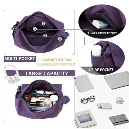 BEFUNIRISE Canvas Messenger Bag for Women Men Vintage Satchel Bag Aesthetic Crossbody Shoulder Bag Casual Sling Bag (A-Purple) - Image 5
