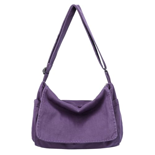 BEFUNIRISE Canvas Messenger Bag for Women Men Vintage Satchel Bag Aesthetic Crossbody Shoulder Bag Casual Sling Bag (A-Purple) - Image 1