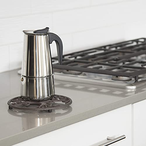 GASARÉ, Cast Iron Trivet for Hot Dishes, Pots, and Pans, Metal Trivet, Tree of Life Design, Rubber Feet Caps, Ring Hanger, 8 Inches, Brown, 1 Unit - Image 5