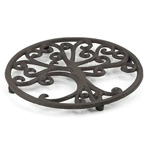 GASARÉ, Cast Iron Trivet for Hot Dishes, Pots, and Pans, Metal Trivet, Tree of Life Design, Rubber Feet Caps, Ring Hanger, 8 Inches, Brown, 1 Unit - Image 4