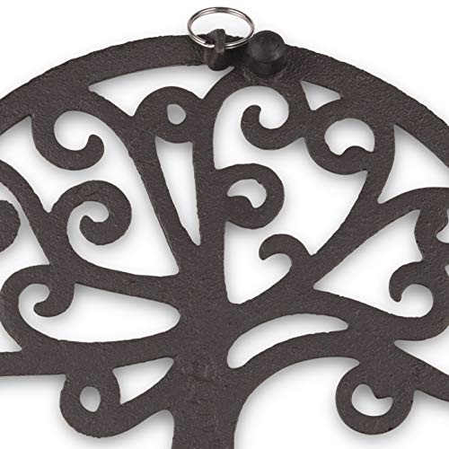 GASARÉ, Cast Iron Trivet for Hot Dishes, Pots, and Pans, Metal Trivet, Tree of Life Design, Rubber Feet Caps, Ring Hanger, 8 Inches, Brown, 1 Unit - Image 3