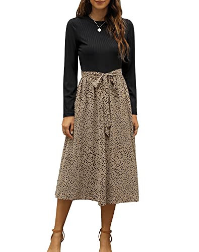 Zattcas Womens Long Sleeve Midi Dresses Casual Work Fall Dresses with Pockets Black T XL - Image 1