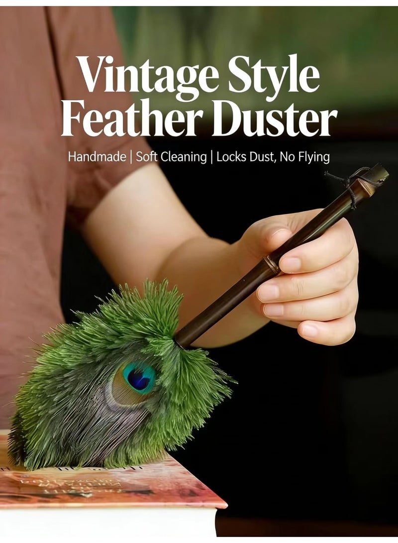 Premium Retro Ostrich & Peacock Feather Duster | Anti-static, Dense Bristles, Household Dust Cleaning Essential - Image 1