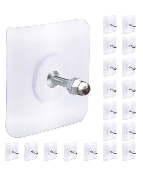 20 PCS Adhesive Hooks Heavy Duty, Wall Hooks for Hanging,Wall Hangers without Nails,2 in 1 Screw Free Sticker for Wall Mount Shelf,Waterproof Rustproof (16mm)