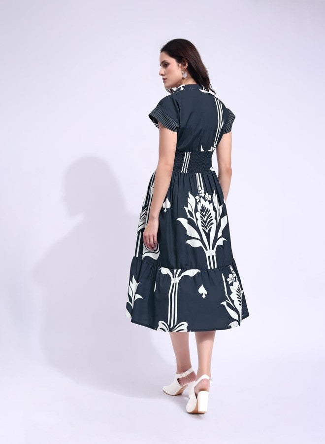 PURVAJA Women’s Maxi Cotton Blend Dress (Floe-277-XL_Dark Blue) - Image 3