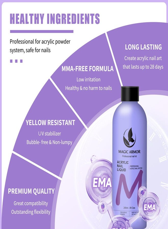 MAGIC ARMOR 8FL.OZ Acrylic Liquid Monomer Acrylic Nail Liquid Non-Yellowing Acrylic Liquid Professional EMA Monomer Liquid for Acrylic Nail Extension and Carving, DIY Home Nail Salon Use - Image 3