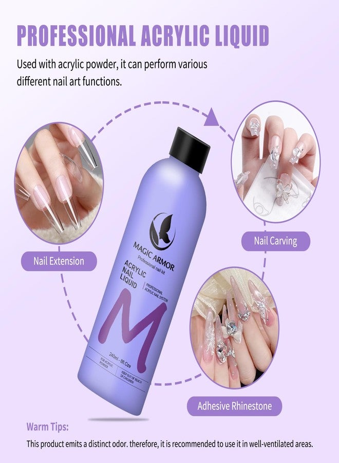 MAGIC ARMOR 8FL.OZ Acrylic Liquid Monomer Acrylic Nail Liquid Non-Yellowing Acrylic Liquid Professional EMA Monomer Liquid for Acrylic Nail Extension and Carving, DIY Home Nail Salon Use - Image 2